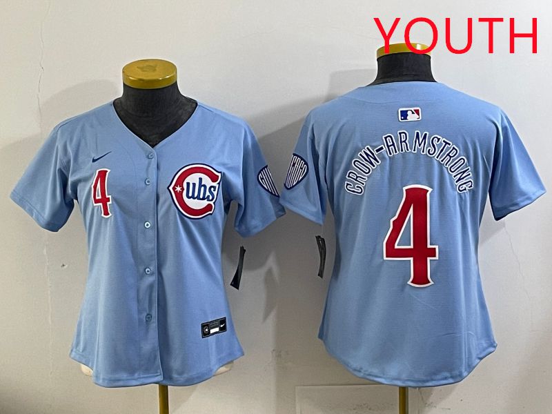 Youth 2025 Chicago Cubs #4 Crow-Armstrong Light Blue Throwback Game Nike MLB Jersey style 2